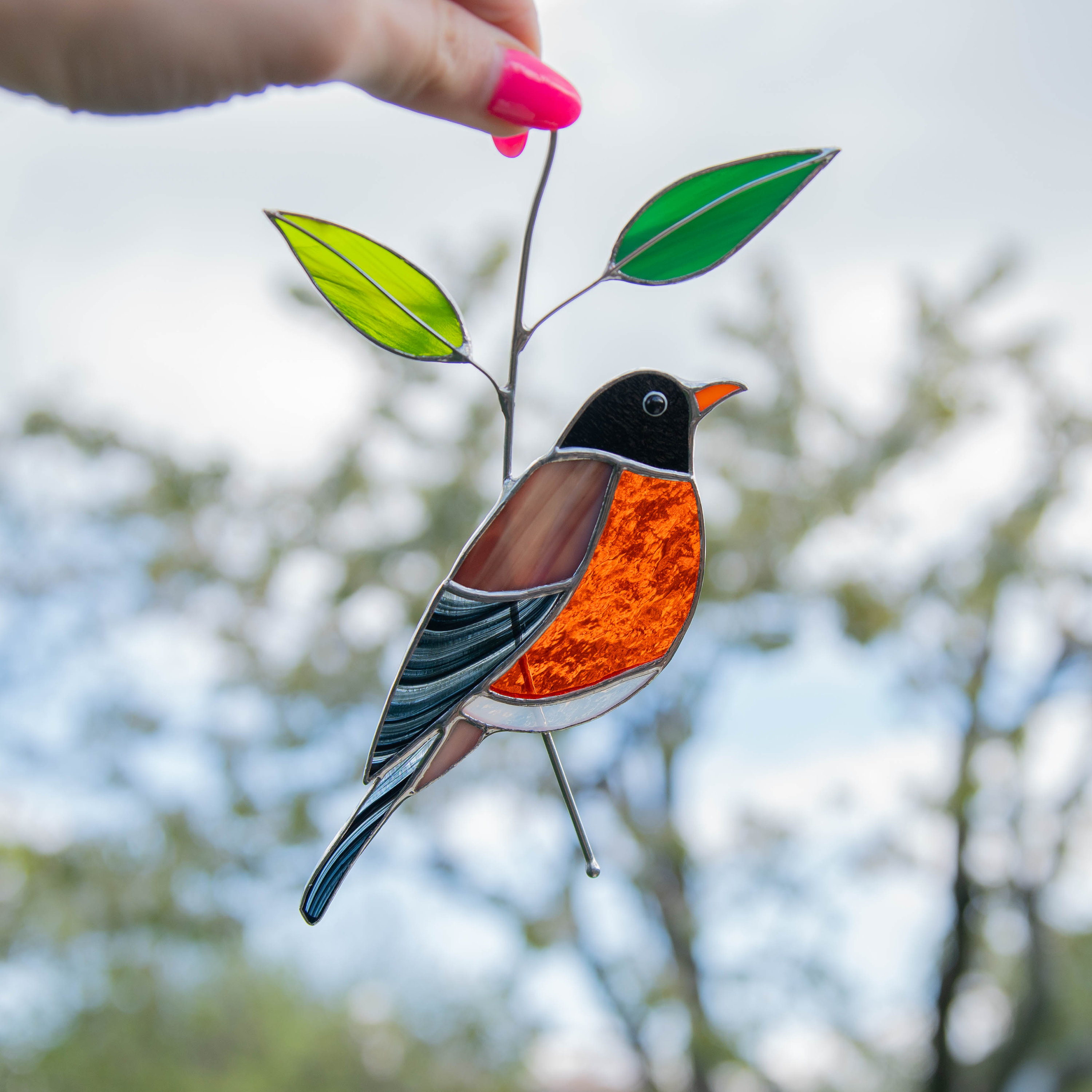 American robin stained glass window hangings Christmas gift Etsy