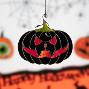 horror black pumpkin stained glass suncatcher