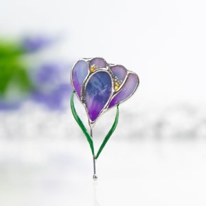 Crocus stained glass flower brooch