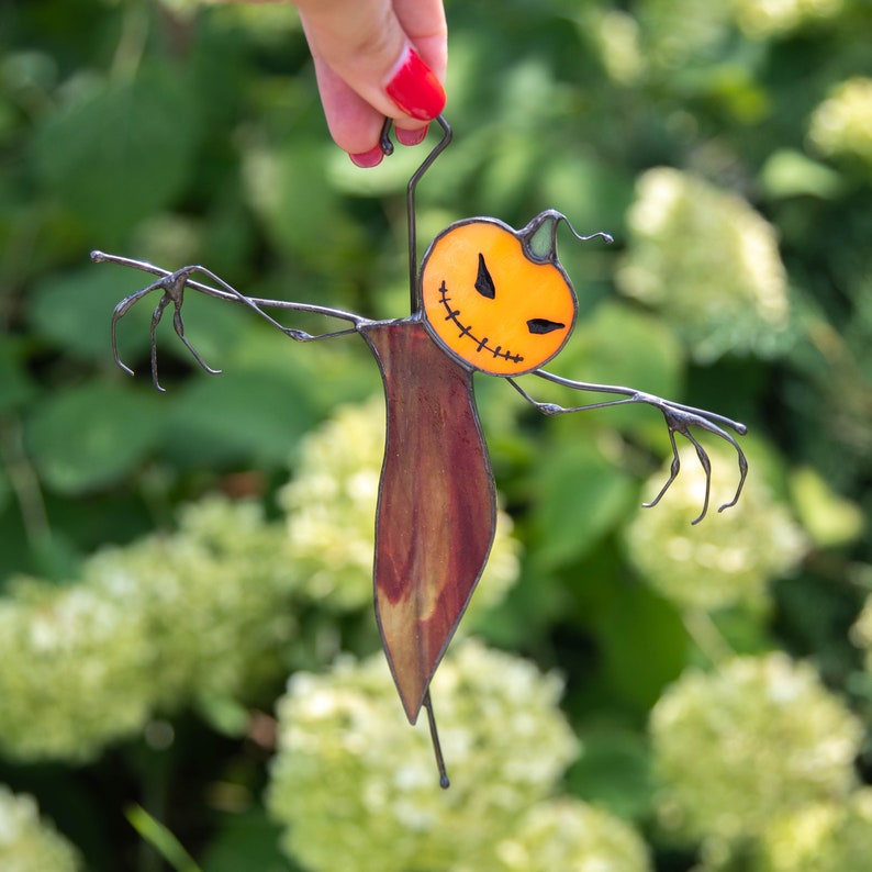 Halloween stained glass decor Scarecrow stained glass suncatcher Creepy decor stained glass window hangings image 2