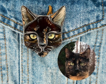 Broche chat en vitrail personnalisée Cadeau fête des mères Cadeaux sur le thème chat Broche chien en vitrail commémoratif pour animaux de compagnie Portrait d'animal de compagnie personnalisé à partir d'une photo