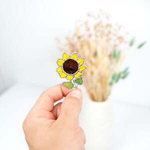 Ukrainian jewelry stained glass sunflower brooch