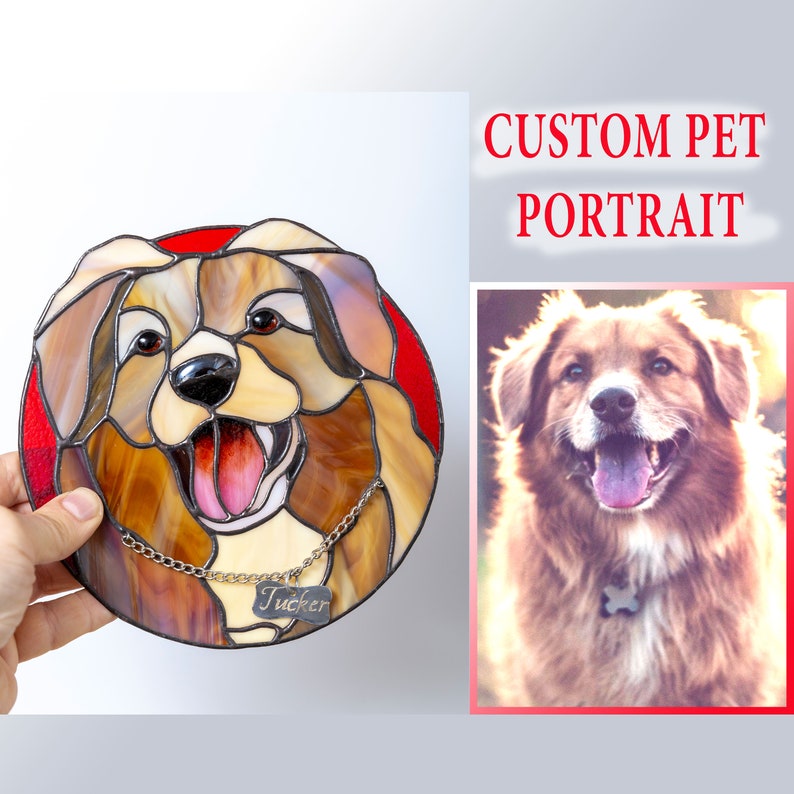 Pet memorial stained glass window panel Custom stained glass Dog portrait Cat lover gift stained glass decor image 2
