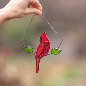 handcrafted glass male cardinal bird suncatcher