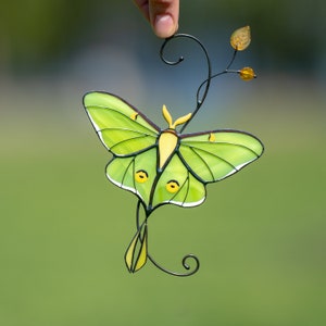 luna moth stained glass light catcher