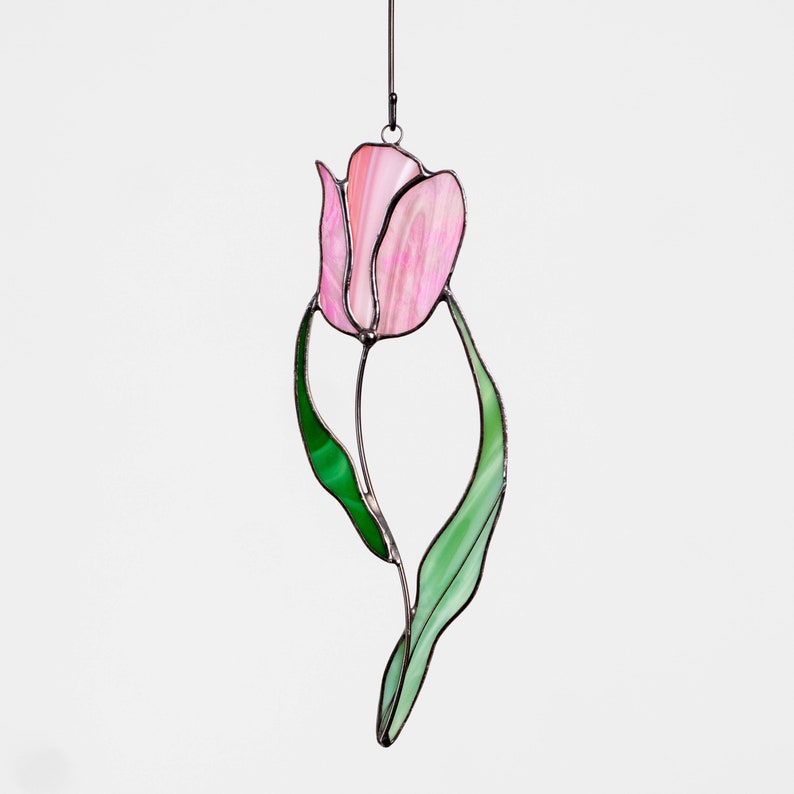 Stained glass flower suncatcher Mothers Day gift Tulip stained glass window hangings Tulip charm image 5