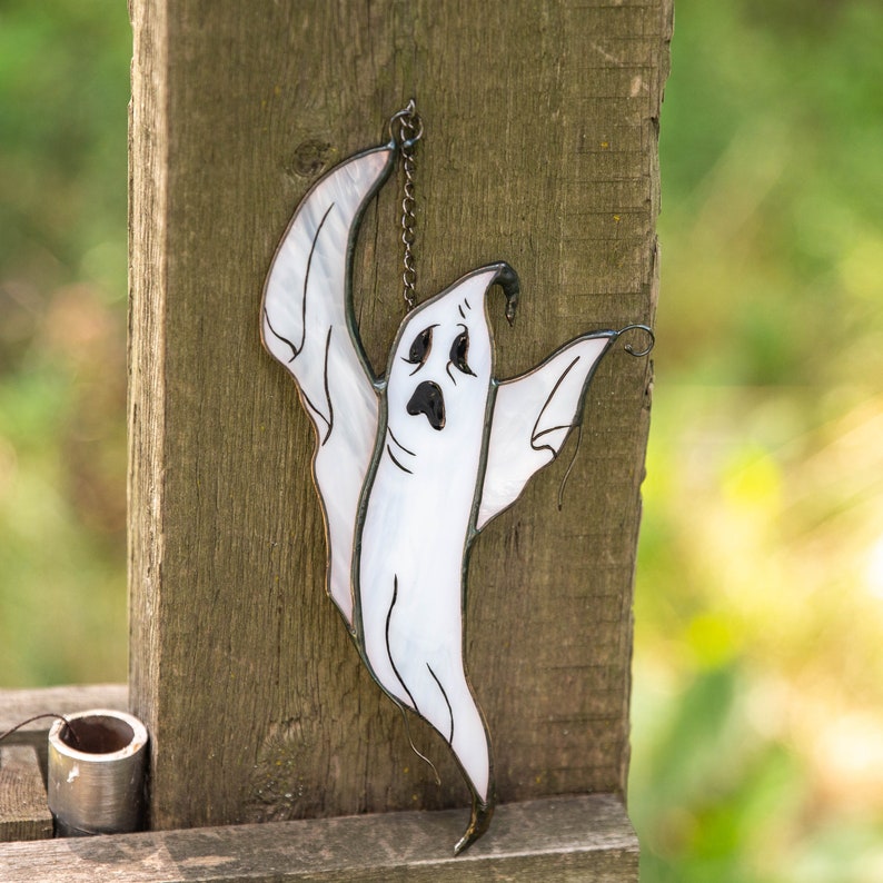 Stained glass ghost face decor for window