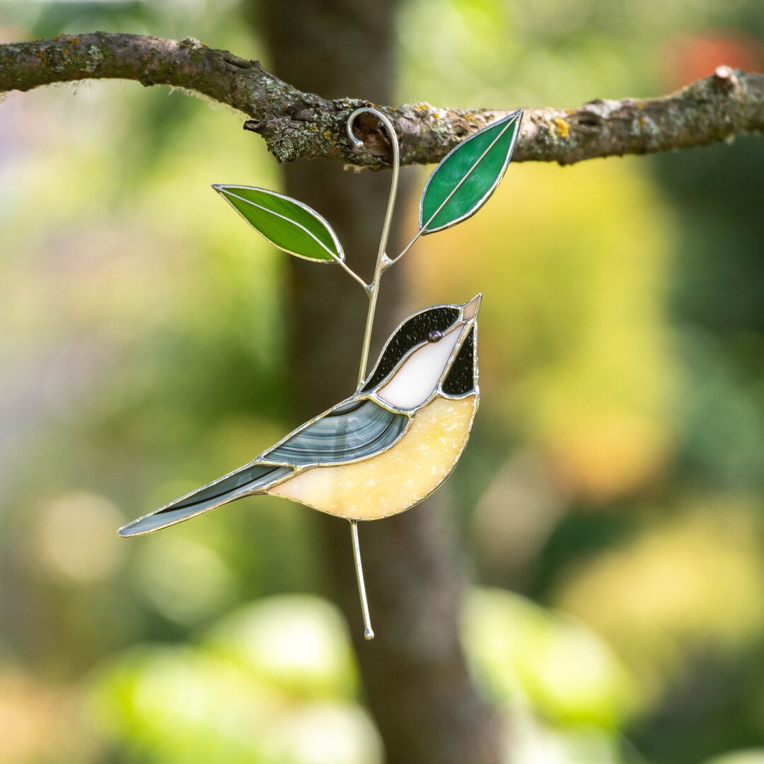 Black Capped Chickadee Stained Glass Window Hangings Grandma Gifts Black Capped Chickadee Stained Glass Window Hangings Grandma Gifts