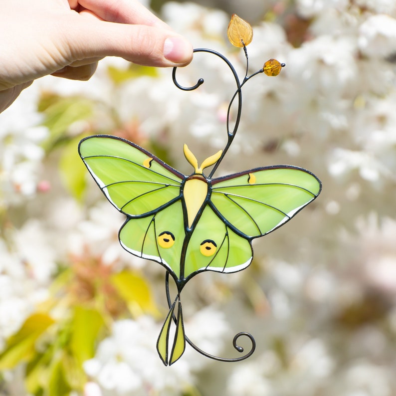 Luna moth stained glass window hangings