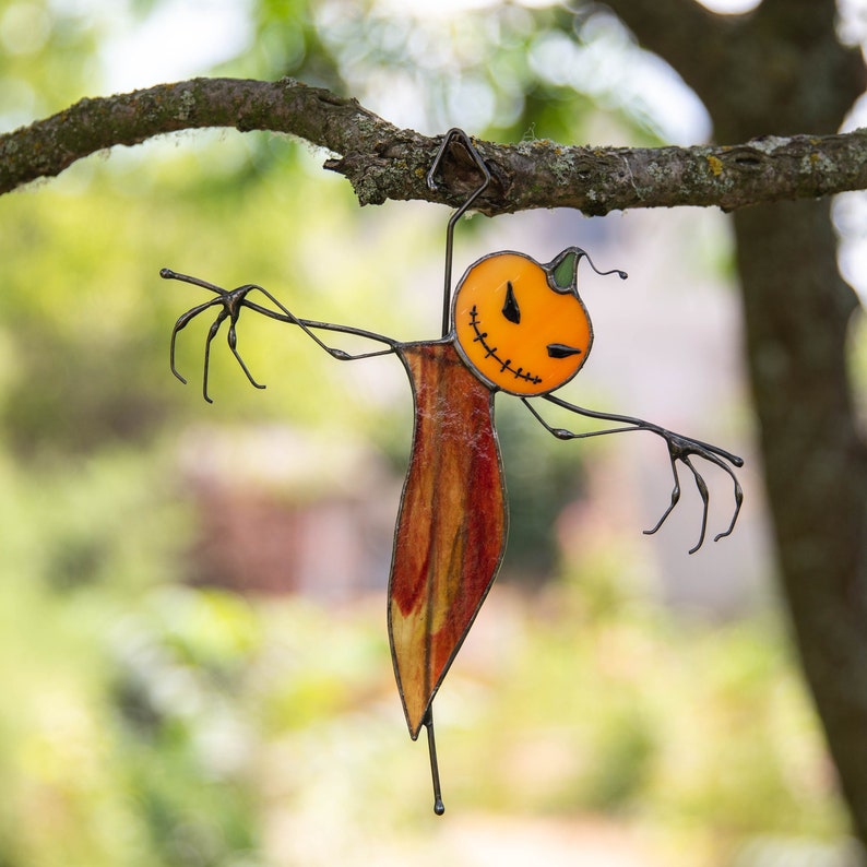 halloween scarecrow stained glass decor