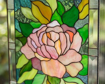 牡丹のステンドグラスの窓飾り 手作りのクリスマスプレゼント カスタム