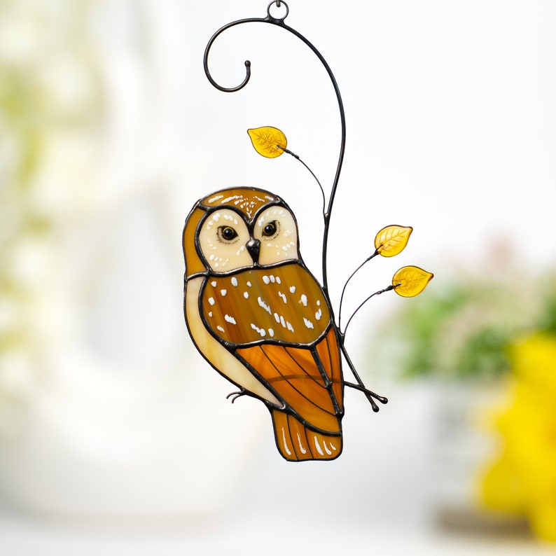 barn owl stained glass window hangings