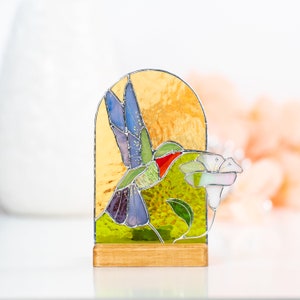 flying hummingbird stained glass standing panel