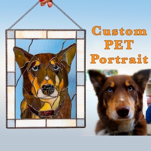 Custom pet memorial stained glass window hangings Dog portrait Pet loss gifts