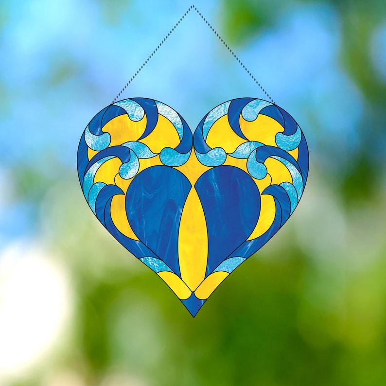 PATTERN Ukrainian stained glass heart suncatcher DIGITAL image 1