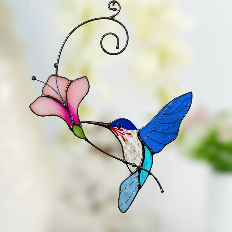 blue bird suncatcher made of stained glass for window
