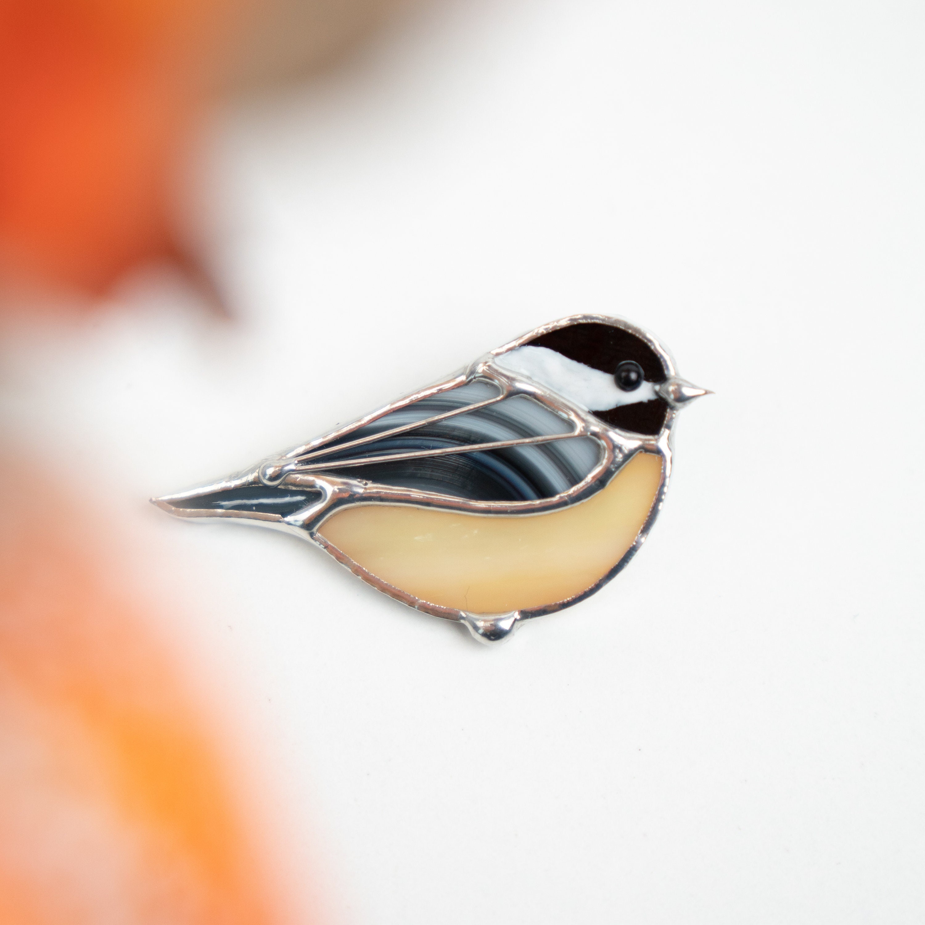 Stained glass bird brooch Dad gifts Chickadee stained glass jewelry Custom stained glass brooch Modern stained glass handmade jewelry