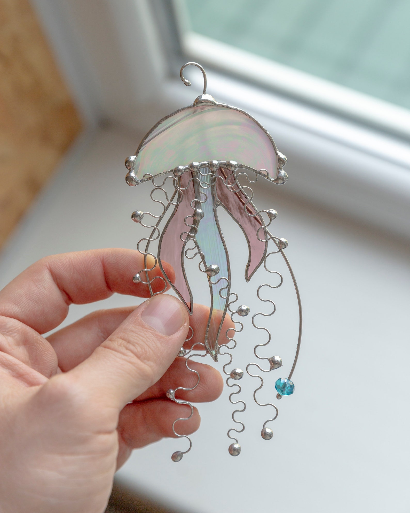 Jellyfish stained glass suncatcher Custom stained glass window Etsy