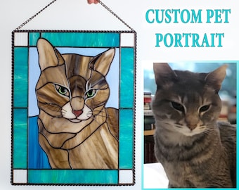 Pet memorial stained glass window panel Custom stained glass Dog portrait Cat lover gift stained glass decor