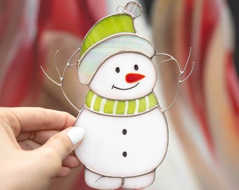 Snowman stained glass Christmas gifts Christmas suncatcher Christmas decor stained glass window hangings