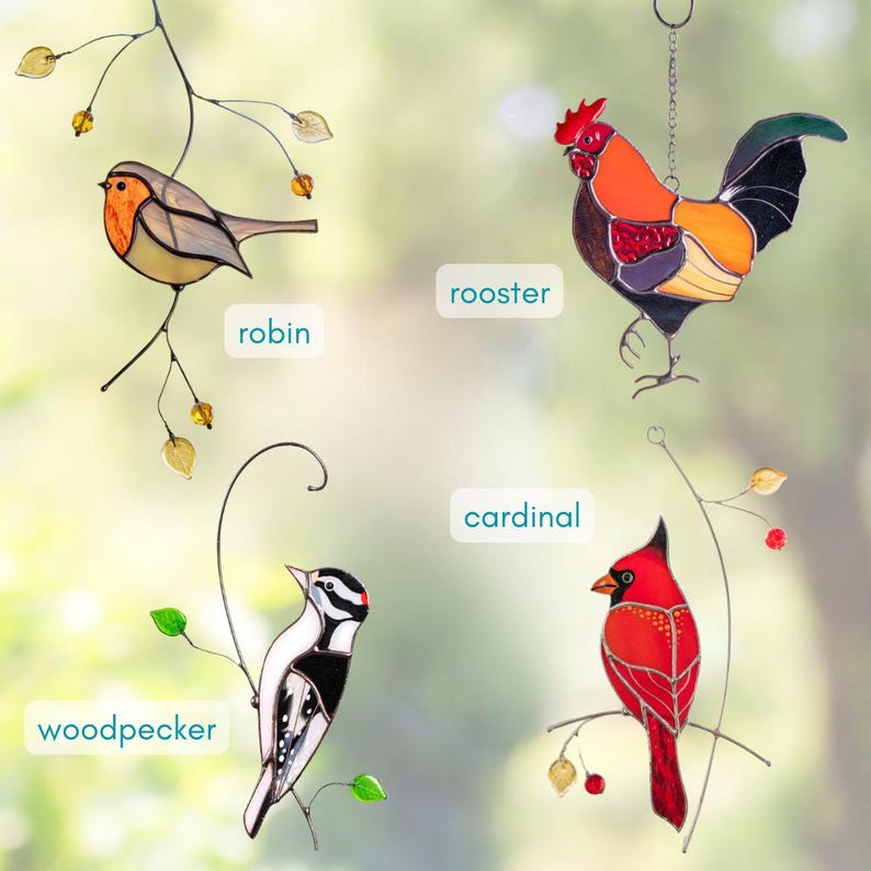 Modern stained glass window hangings Christmas Present Robin bird Stained glass bird suncatcher House warming gifts new home