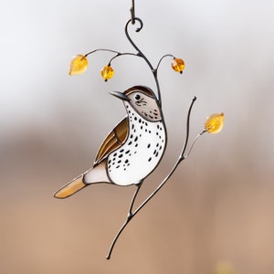 Wood Thrush stained glass suncatcher