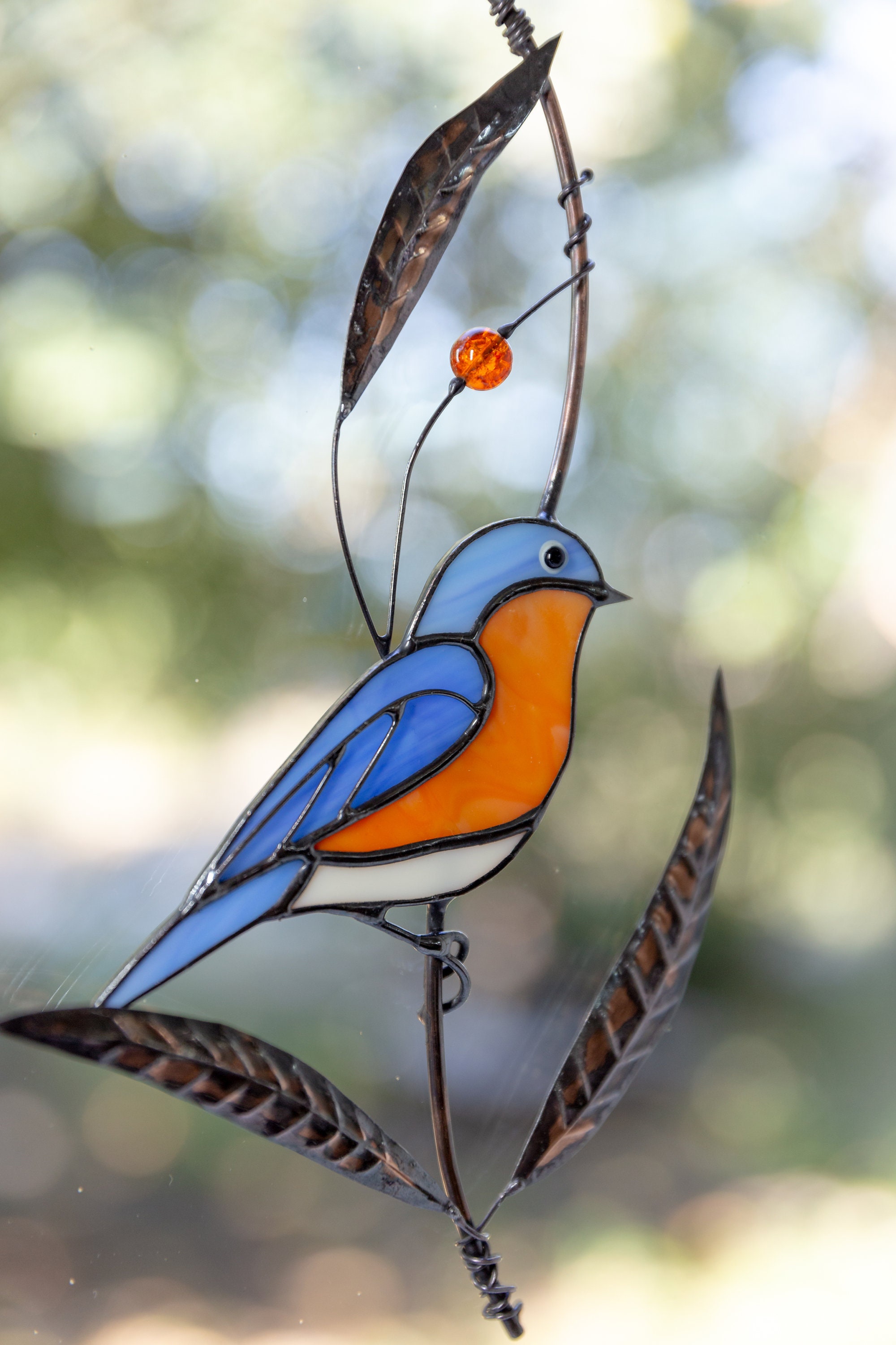 Bluebird stained glass window hangings Stained glass bird Etsy
