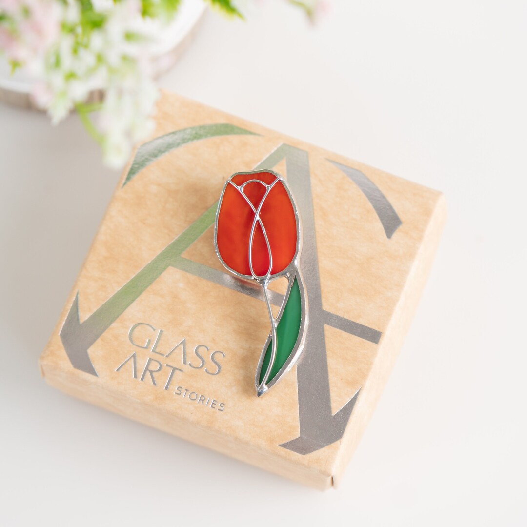 Tulip Stained Glass Jewelry Gifts for Plant Lovers Custom Stained Glass