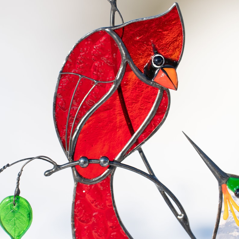 red male cardinal stained glass light catcher