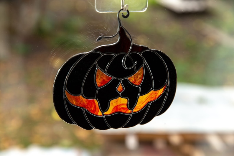 stained glass black pumpkin