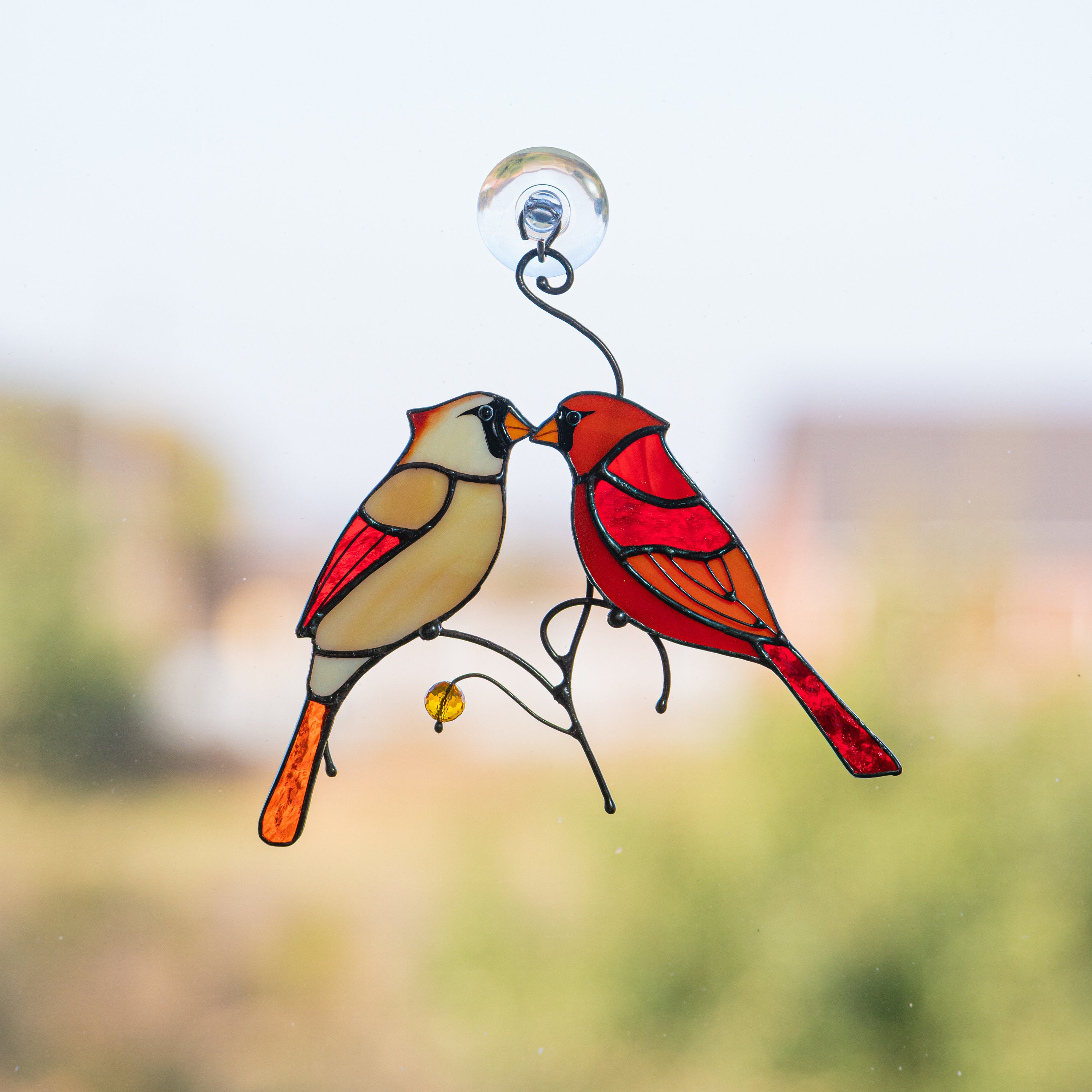 Cardinals stained glass window hangings Christmas gifts Etsy