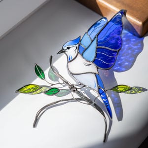 blue jay stained glass decoration