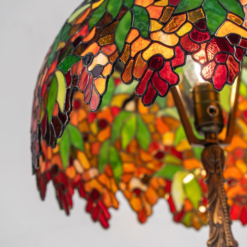colorful glass pieces on the tiffany lamp made of modern stained glass