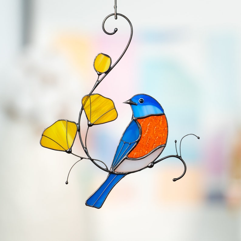 eastern bluebird stained glass window hangings