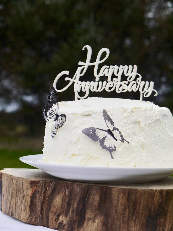 Happy Anniversary Cake Topper Wooden Personalised Customised Etsy