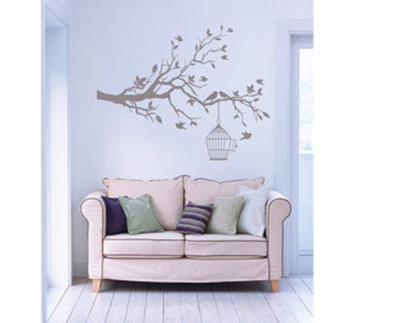 Rama De Arbol Con Pajaros Arte Jaula Pegatina Vinilo Pared Pared