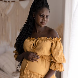 Boho Ruffle Set Skirt and Top Maternity or Photography Dress - Mustard