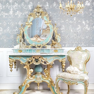 SOLD Marie Antoinette/ Antique/ Rococo Mirror/ Makeup Desk/ Vanity Table/ Handmade/ Upcycled / Dressing Table/ Makeup Vanity with Mirror