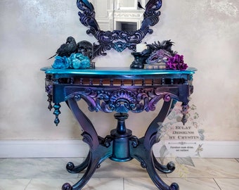 SOLD Goth, Mermaid - Carnival Glass Colors - Foyer Table - Painted Boho Furniture - Custom Furniture - Handmade Table- Handpainted