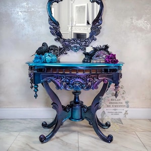 SOLD Goth, Mermaid - Carnival Glass Colors - Foyer Table - Painted Boho Furniture - Custom Furniture - Handmade Table- Handpainted