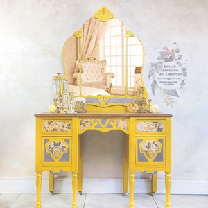 SOLD Gold Vanity Table |  Table Top Mirror | Makeup Vanity Mirror | Dressing Table | Painted Furniture | Bedroom Ideas | Boho Bedroom | Art