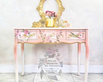SOLD Blush Coral Vanity Table/ Dressing Table/ Makeup Vanity/ Table with Mirror/ Painted Furniture/ Shabby Chic/ Boho
