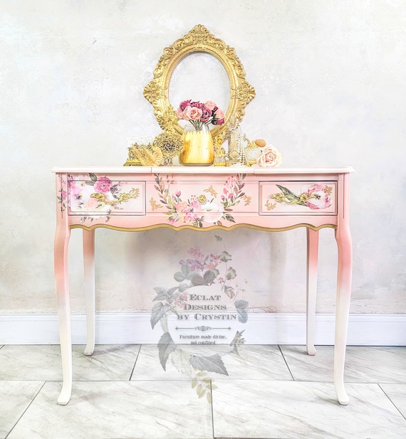 SOLD Blush Coral Vanity Table/ Dressing Table/ Makeup Vanity/ Table with Mirror/ Painted Furniture/ Shabby Chic/ Boho