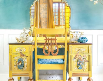 Custom Hand-Painted Rococo Vanity, Shabby Chic Dressing Table