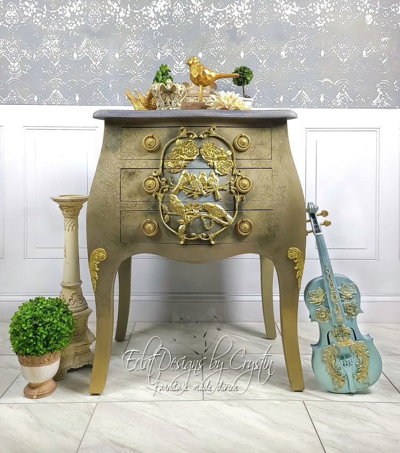 Rustic Side Table 3 Drawers Chest Hand painted Furniture Bombe Chest Accent Victorian Baroque Handmade Furniture End Table Nightstand 