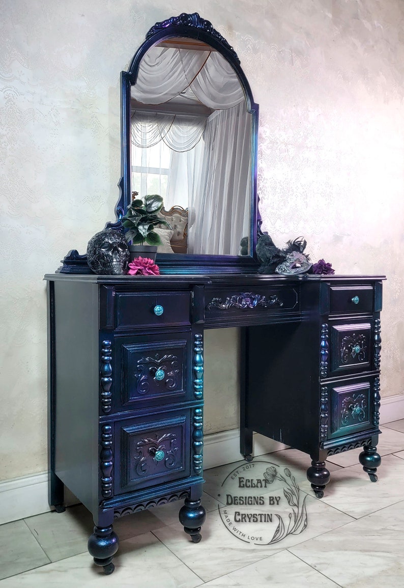 SOLD Gothic Carnival Glass Bedroom Vanity Table With Mirror - Etsy