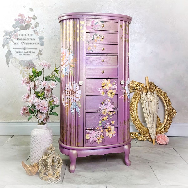 Vibrant Jewelry Armoire | Freestanding | Standing Jewelry Armoire | Handmade | Painted Jewelry Box| Jewelry Cabinet | Gift for her