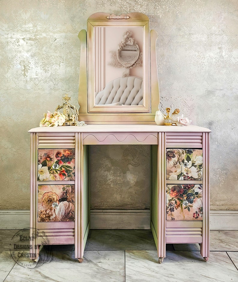 Romance in Bloom Vanity Table With Mirror, Makeup Desk Vanity, Dressing ...