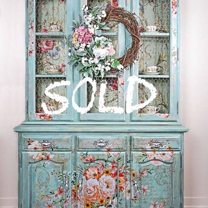 Custom Order, Boho, Wood Hutch, China Cabinet, Upcycled, Painted Furniture, Hand painted, Liquor Cabinet, Display Drinks Cabinet Handmade