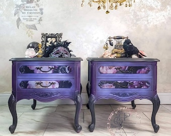 SOLD Handmade Dresser Wood Furniture - Painted Wood Side End Tables - AntiquePair of Nightstands with Drawers - Set of 2- Upcyled Bedside